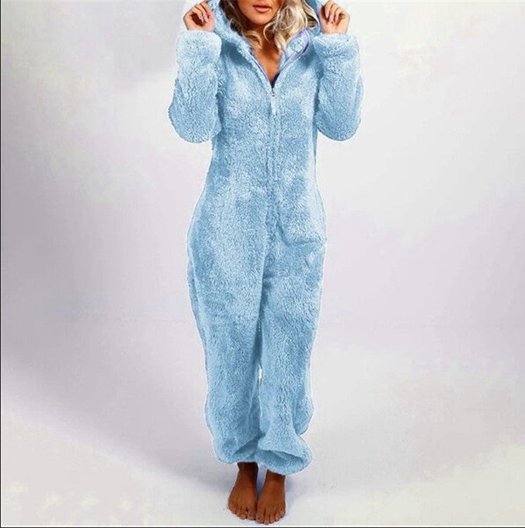 Thickened Wool Jumpsuit Hooded Casual Trousers