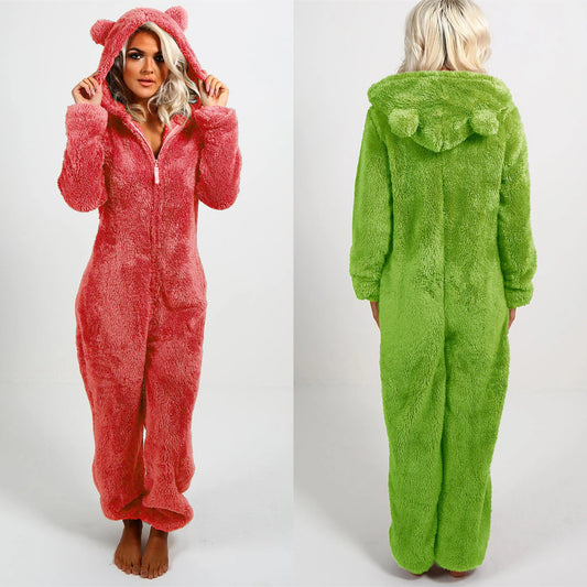 Thickened Wool Jumpsuit Hooded Casual Trousers