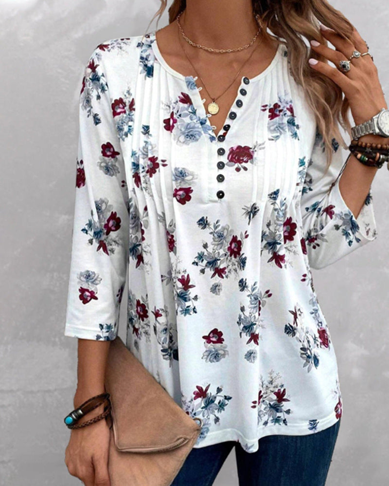 Women's Summer Printed V-Neck Top