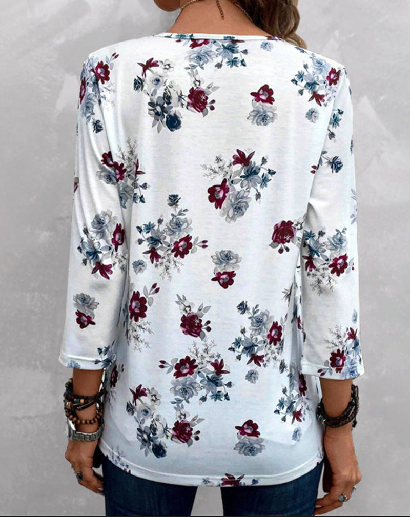 Women's Summer Printed V-Neck Top