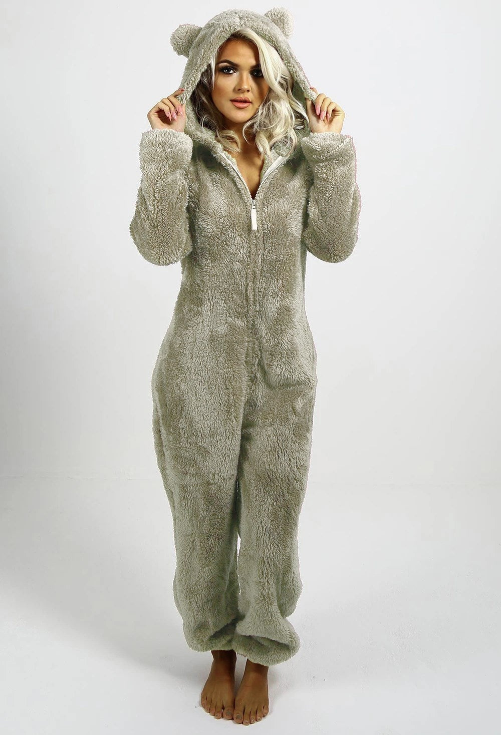 Thickened Wool Jumpsuit Hooded Casual Trousers