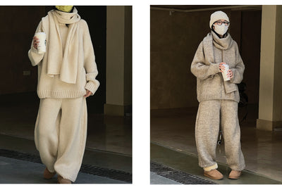 Retro Iceland Yarn Thick Knitted Casual Pants Loose Wool Trousers