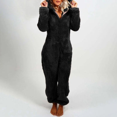 Thickened Wool Jumpsuit Hooded Casual Trousers