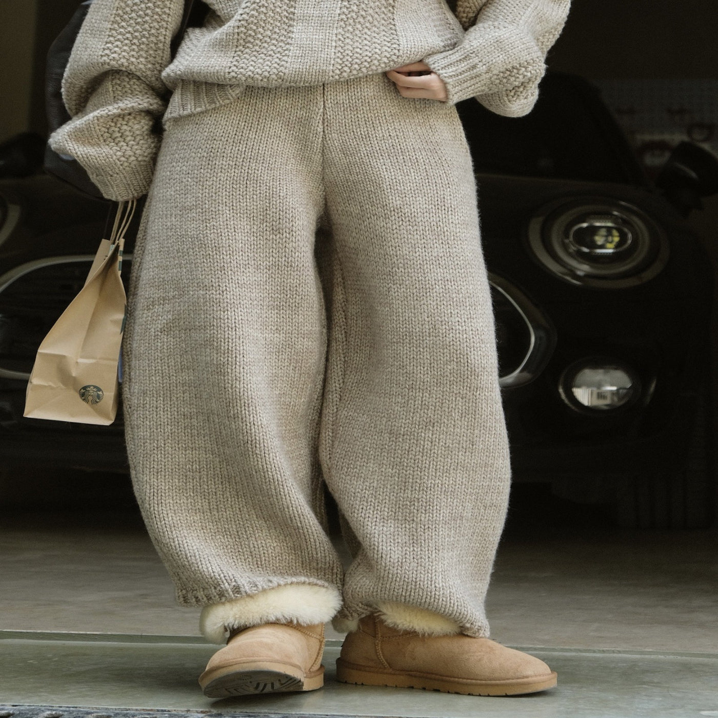 Retro Iceland Yarn Thick Knitted Casual Pants Loose Wool Trousers