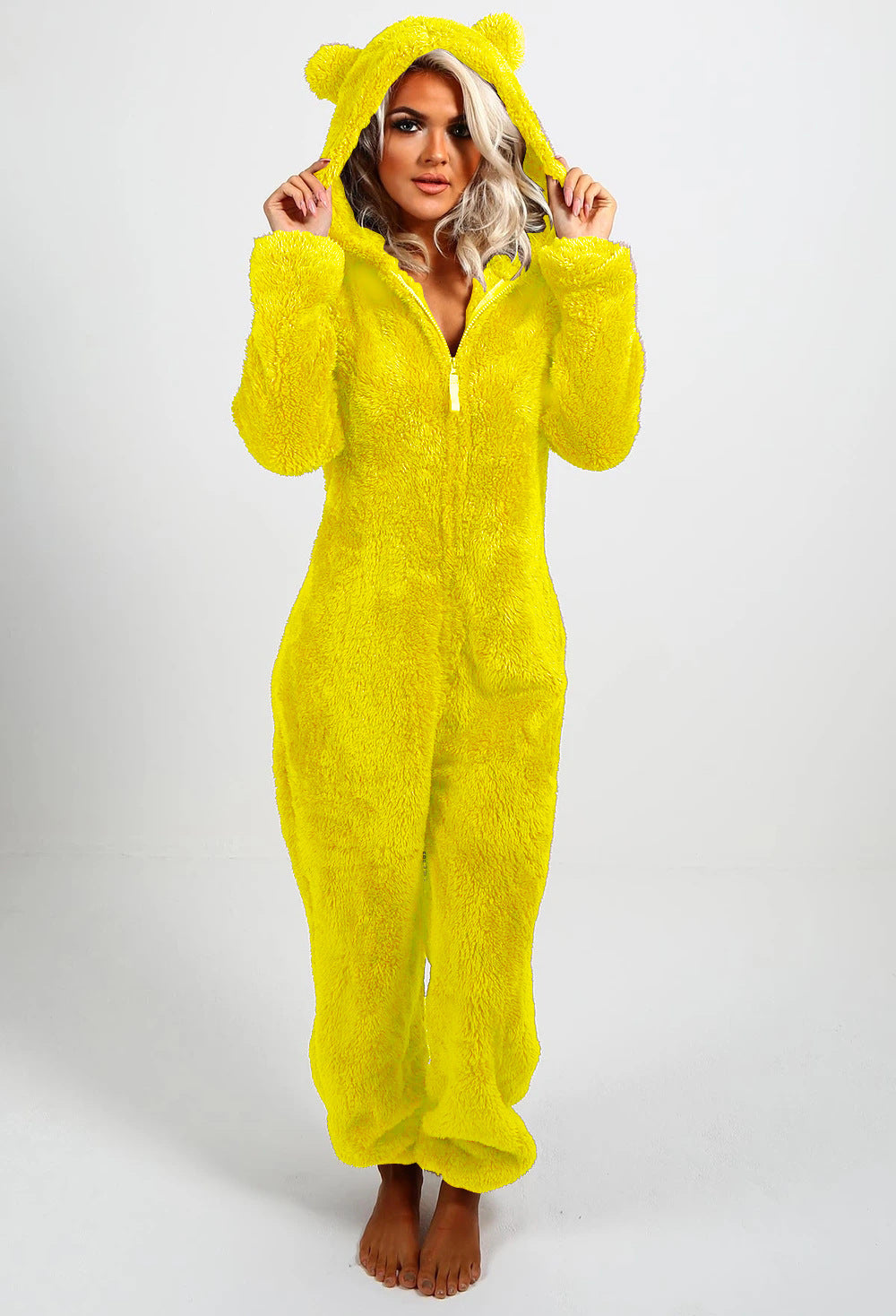 Thickened Wool Jumpsuit Hooded Casual Trousers