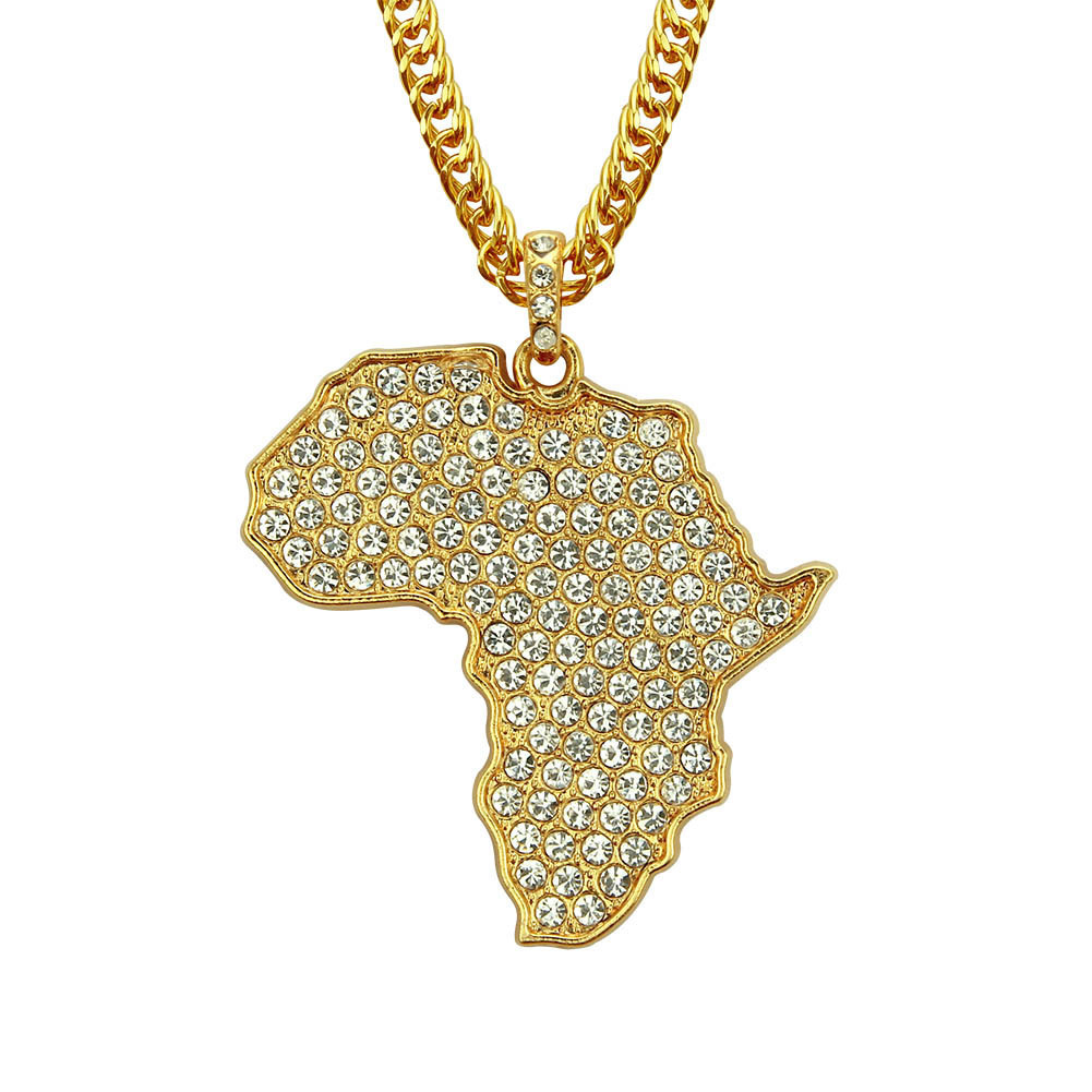 Africa Map Necklace Full Diamond Pendant